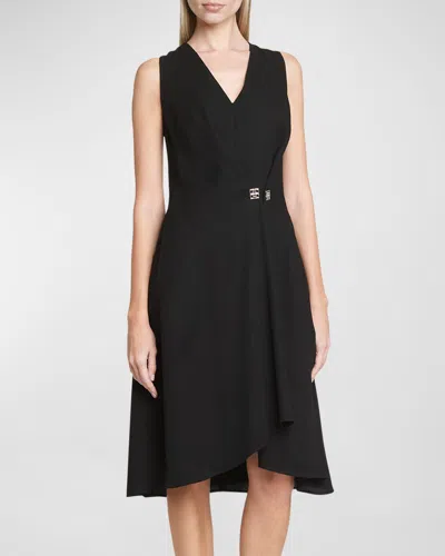 Givenchy Buckle Waist Sleeveless Midi Wrap Dress In Black