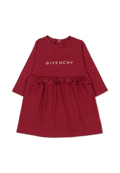 Givenchy Burgundy Dress For Baby Girl With Logo