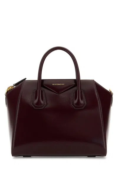 Givenchy Burgundy Leather Small Antigona Handbag In Red