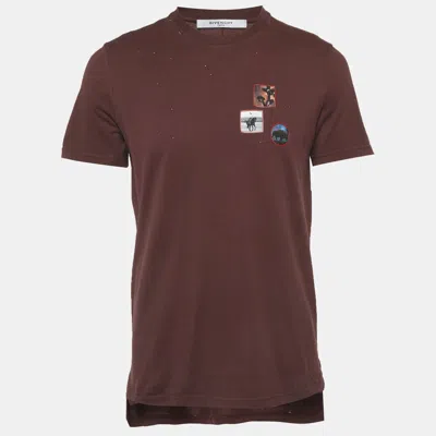 Pre-owned Givenchy Burgundy Printed Jersey Distressed T-shirt M