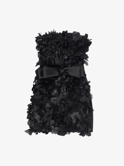 Givenchy Bustier Dress In Satin With Embroidered Flowers In Black