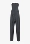Givenchy Strapless Pleated Jumpsuit Belt Loops In Blue