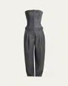 Givenchy Bustier Pleated Straight-leg Jumpsuit In Gray