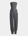 Givenchy Bustier Pleated Straight-leg Jumpsuit In Gray