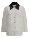 Givenchy Women Denim Jacket With Leather Collar In White