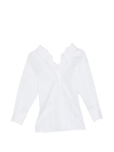 Givenchy Cotton Shirt Collar Cuffed Sleeves V Neck In White