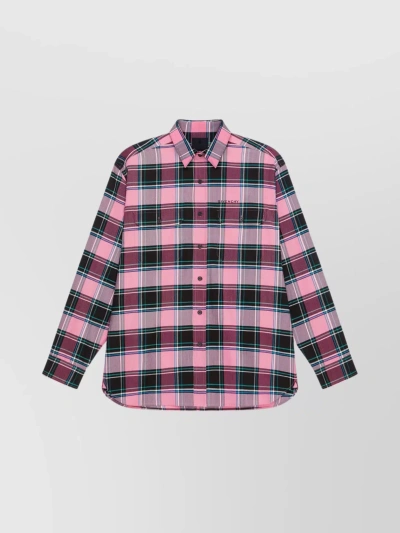Givenchy Buttoned Collar Plaid Shirt In Grey