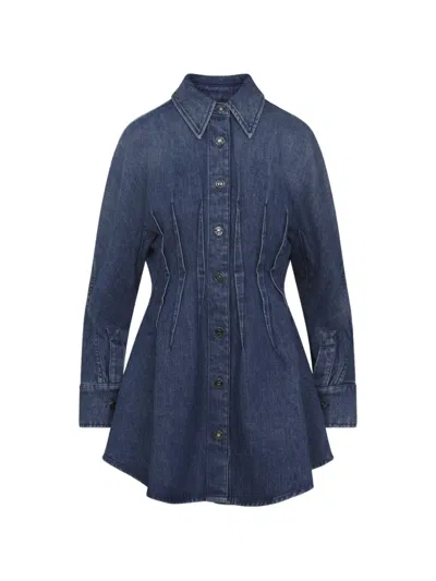 Givenchy Women Blue Dress With Pointed Collar And Lightly Structured Waist In Denim Woman