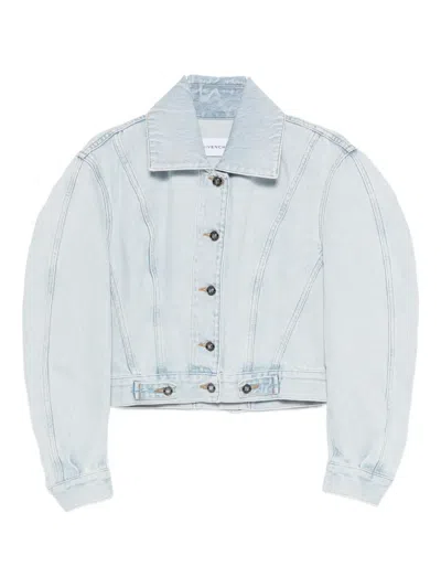 Givenchy Cropped Cocoon Jacket Front Back Yoke Pockets In Blue