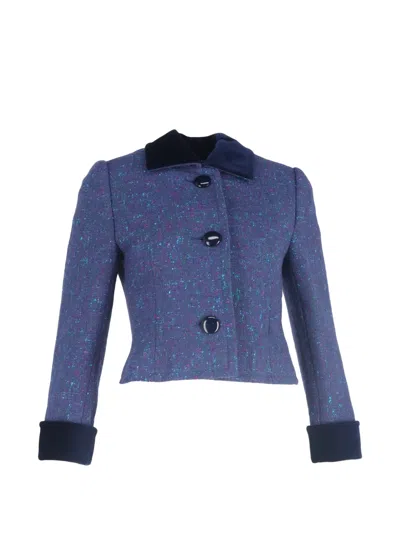 Pre-owned Givenchy Buttoned Tweed Cropped Jacket In Blue
