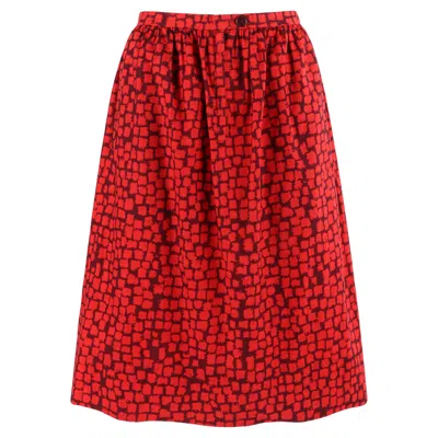 Pre-owned Givenchy C.1970's Couture Numbered Red Geometric Gathered Tea Length Skirt