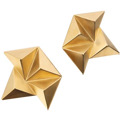 Pre-owned Givenchy C.1980's Gold Geometric Rockstud 3d Pyramid Statement Clip Earrings