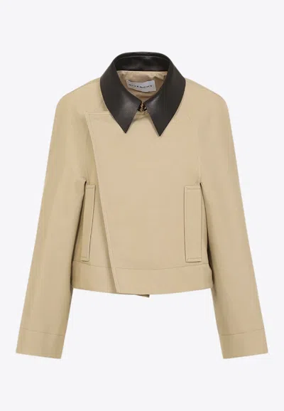Givenchy Womens Cropped Leather-collar Cotton And Wool-blend Peacoat Beige In Neutral