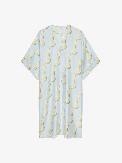 Givenchy Kaftan Dress In Silk With Lemon Print In Blue Multi