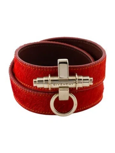 Pre-owned Givenchy Calf-hair Obsedia Triple Wrap Bracelet In Orange