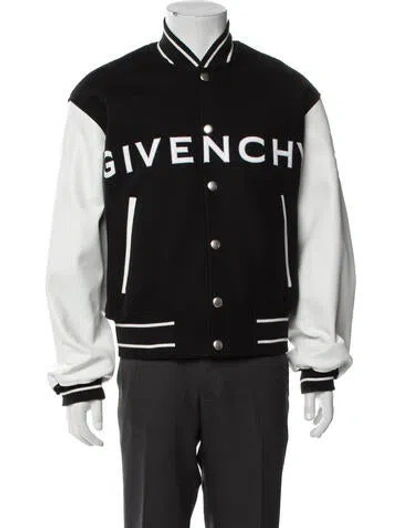 Pre-owned Givenchy Calfskin Graphic Print Varsity Jacket In Black