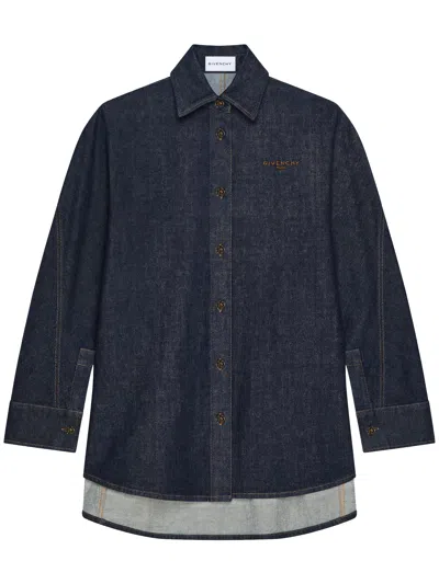 Givenchy Camicia In Denim Con Ricamo  In Blue