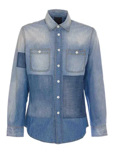 Givenchy Patchwork Denim Shirt In Blue