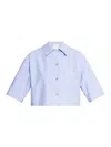 Givenchy Cropped Cotton Shirt With Embroidered Logo In Blue