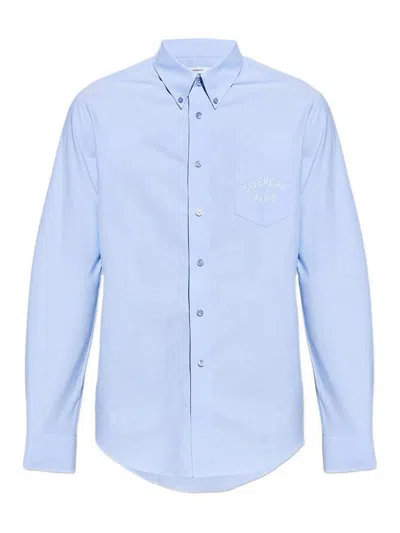 Givenchy Button-down Shirt With Pointed Collar And Embroidered Detail In Blue