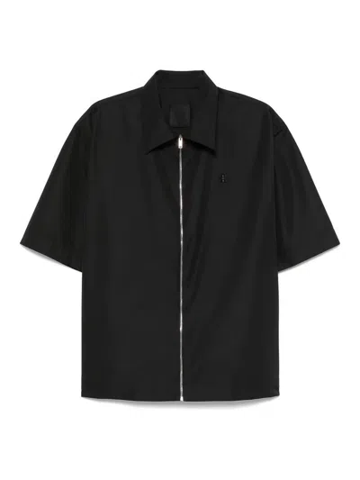 Givenchy Pointed Collar Short-sleeve Zipped Shirt In Black