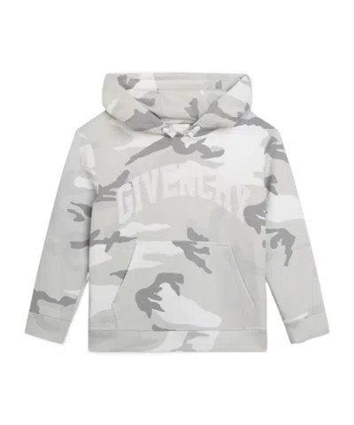 Givenchy Kids' Camo Logo-print Cotton Hoodie In Grey