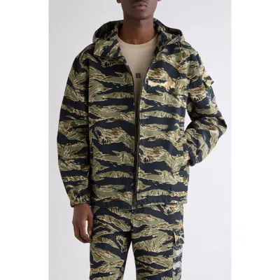 Givenchy Camo Print Cotton Military Windbreaker In Green Multicolored