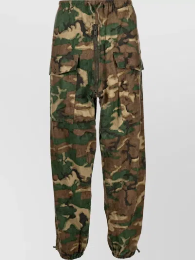 GIVENCHY CAMOUFLAGE COTTON LOOSE FIT TROUSERS