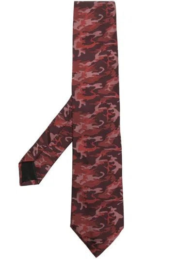 Givenchy Camouflage-pattern Silk Tie In Burgundy