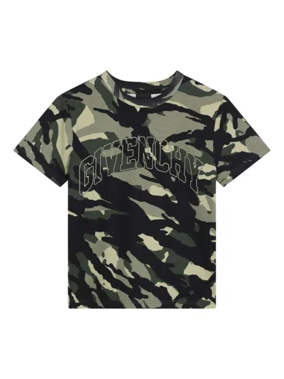 Givenchy Kids' Camouflage Print T-shirt In Green