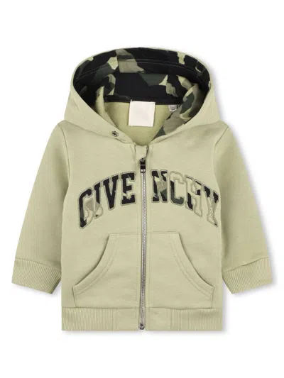 Givenchy Babies' Camouflage-print Zip-up Hoodie In Green