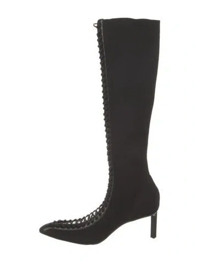 Pre-owned Givenchy Canvas Leather Trim Embellishment Lace-up Boots In Black