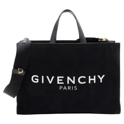Pre-owned Givenchy Canvas Logo Medium Shopper Tote In Black