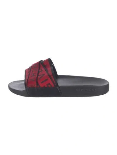 Pre-owned Givenchy Canvas Printed Slides In Red