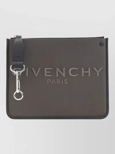 Givenchy Canvas Zipped Pouch Leather Trims Keyring In Gray