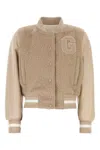 Givenchy Varsity Jacket In Alpaca Bouclette Wool And Leather In Pumicebeige