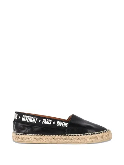 Pre-owned Givenchy Capri Logotape Leather Flat Espadrilles In Black