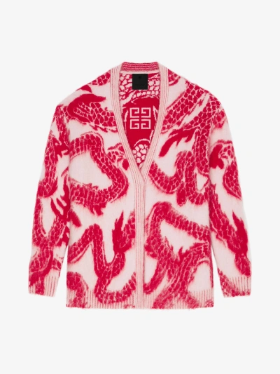 Givenchy Cardigan En Mohair Et Laine Avec Jacquard Dragon In Old Pink