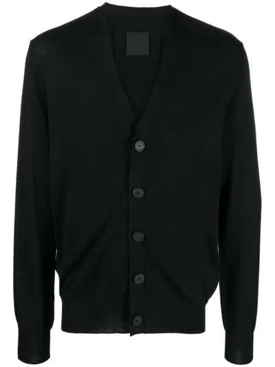 Givenchy Mens Black Contrast-branded V-neck Wool-knit Cardigan