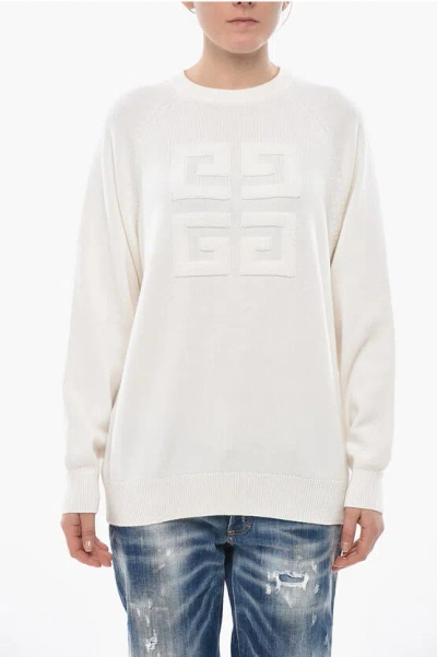 Givenchy Cashmere Crewneck Sweater With Jacquard Logo In White