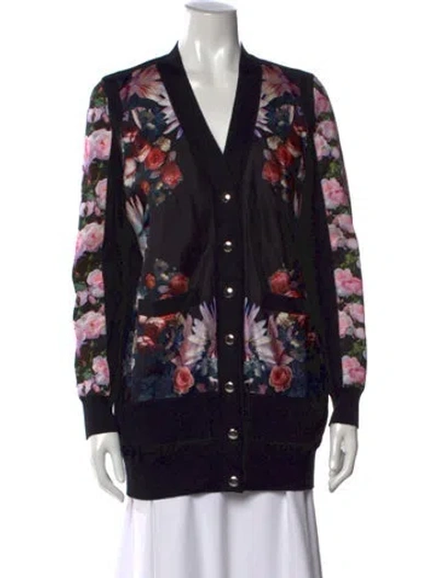 Pre-owned Givenchy Cashmere Floral Print Sweater In Black