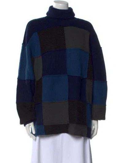 Pre-owned Givenchy Cashmere Plaid Print Sweater In Blue
