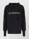 Givenchy Distressed Logo Printed Drawstring Hoodie In Black
