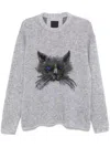 Givenchy Sweater In Wool And Mohair With Cat Jacquard In Grey