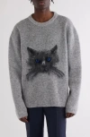 Givenchy Sweater In Wool And Mohair With Cat Jacquard In Grey