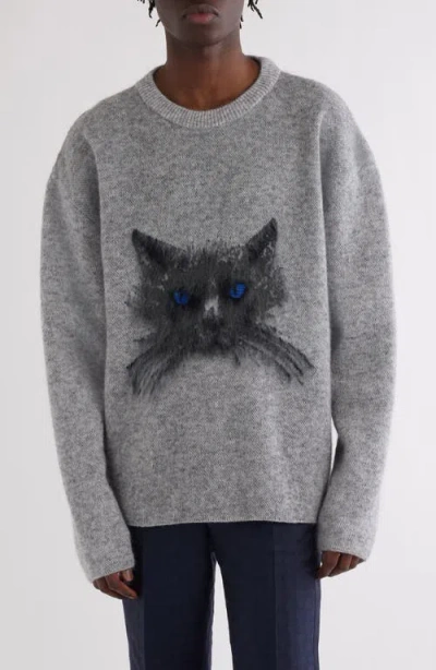 Givenchy Sweater In Wool And Mohair With Cat Jacquard In Grey