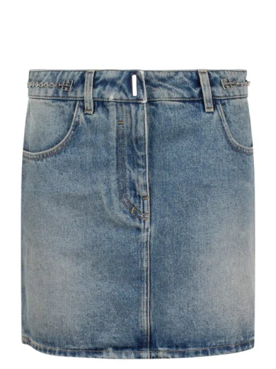 Givenchy Mini Skirt In Denim With Chain Details In Blue