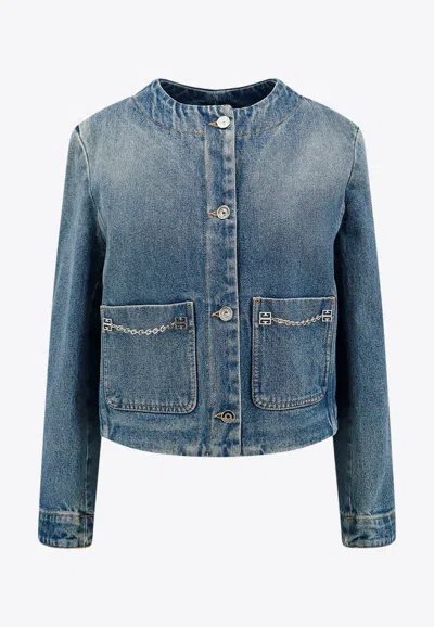 GIVENCHY CHAIN-EMBELLISHED BUTTON-UP DENIM JACKET