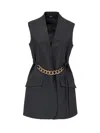 Givenchy Sleeveless Wool Jacket W/ Chain Belt In Black