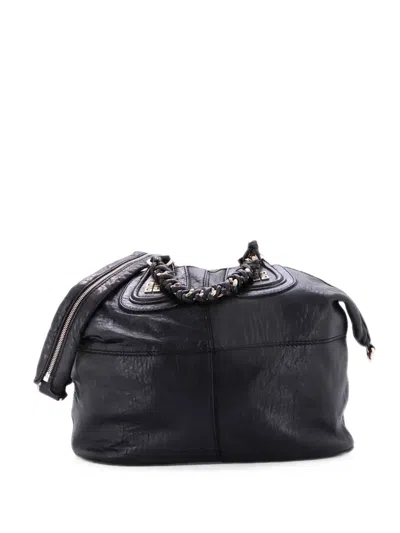Pre-owned Givenchy Chain Wrap Nightingale Leather Medium Satchel In Black